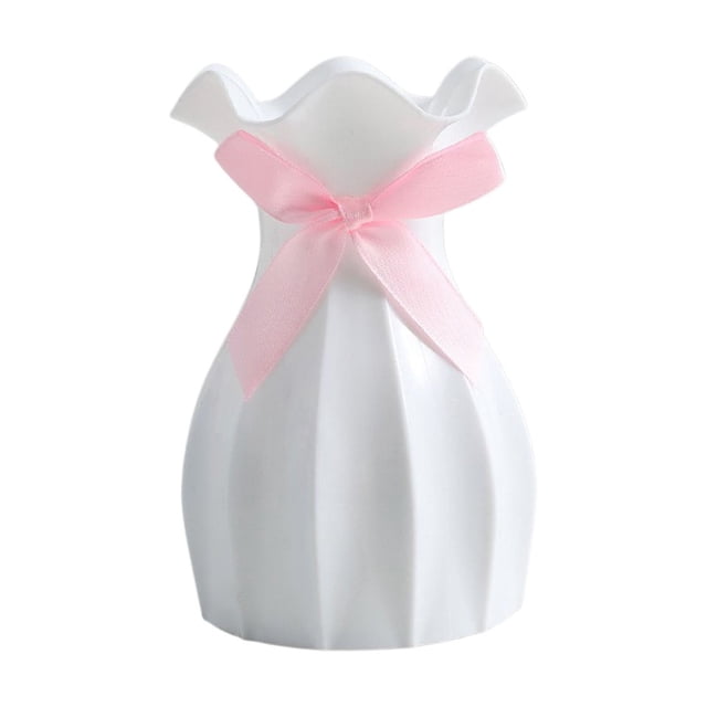 European Lace Plastic Flower Vase - 6.3in Wedding Candy Box for Home/Table Decor, Imitation Glazed Finish (White)