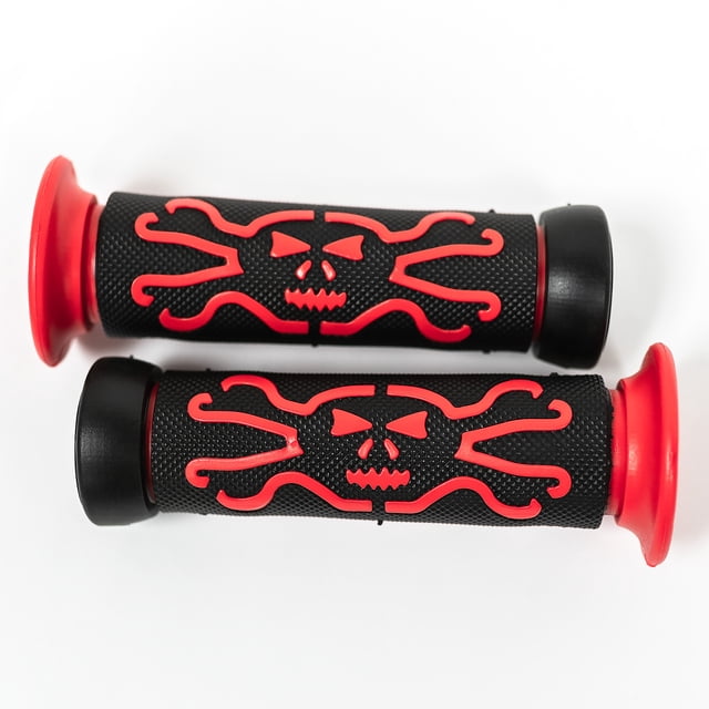 Krator ATV / PWC Poignées de Crâne Croix Os Caoutchouc Rouge Compatible avec Yamaha Rhino