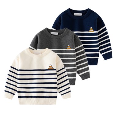 Beautyzll Baby Boys Stripes Knit Sweater for Toddler Kids Autumn Soft Cable Blouse Round Collar Pullover Sweater 1-7T