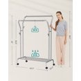 thumbnail image 4 of SONGMICS Clothes Rack, Double-Rod Clothing Rack with Wheels, Heavy-Duty Metal Frame, Garment Rack, 220 lb Max. Total Load, 40.7 Inches Wide, Clothes Storage and Display, Silver, 4 of 8