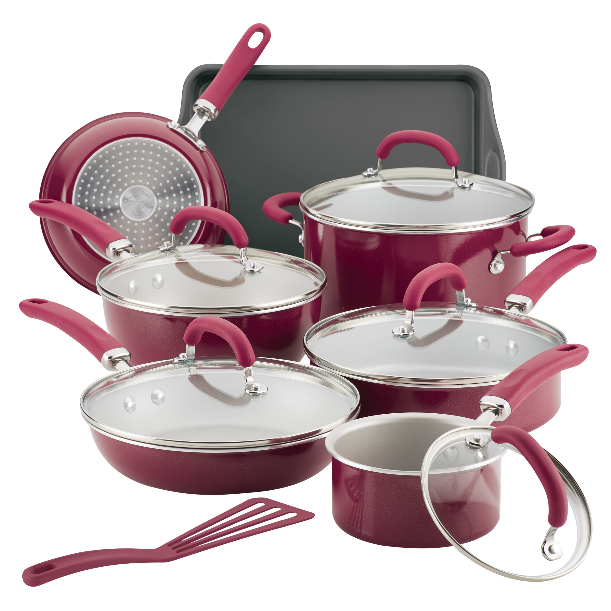 Rachael Ray Create Delicious 13 Piece Nonstick Cookware Pots and Pans Set, Burgundy Shimmer