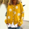 thumbnail image 1 of Pxiakgy Cardigan Décontracté pour Femmes à Manches Longues, Col Rond, à Boutons, Imprimé Petite Marguerite, Chandail Tricoté, Cardigan Jaune + L, 1 of 4