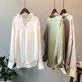 thumbnail image 3 of Chemise Boutonnée Style Décontracté pour Femmes Voyage Randonnée Travail Réunion Polyester Blouse à Revers Manches Longues Vêtements Vêtements Champagne Abricot m, 3 of 8