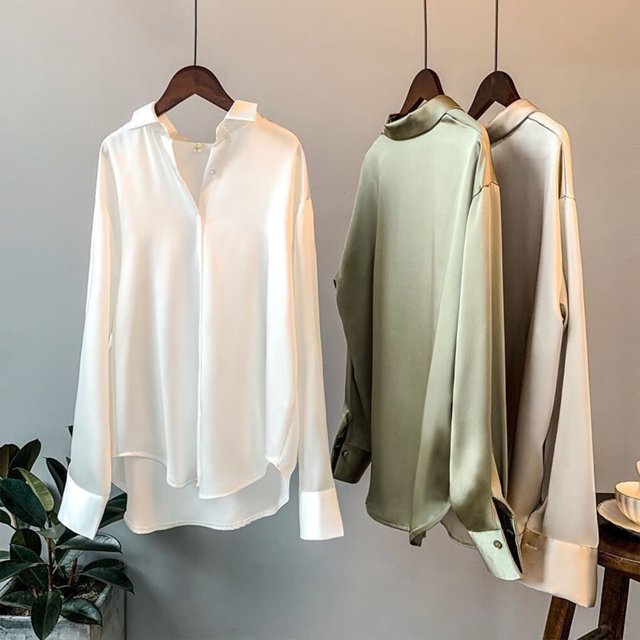 facefd Femmes Casual Style Bouton-Up Chemise Voyage Randonnée Travail Réunion Polyester Revers Blouse à Manches Longues Vêtements Champagne Abricot M