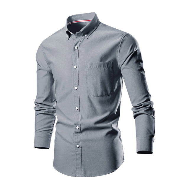 AherBiu men's long sleeve dress shirt in grey, featuring a button-down design with a lapel collar and regular fit. The shirt includes a chest pocket and is crafted from premium fabric for a comfortable feel, suitable for office, business, or formal occasions. Ideal as part of men's tops or men's shirts collections.