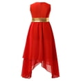 thumbnail image 2 of Raenseen Robe de Danse Sans Manches Métallique pour Filles, Ourlet Irrégulier, Rouge 6, 2 of 7