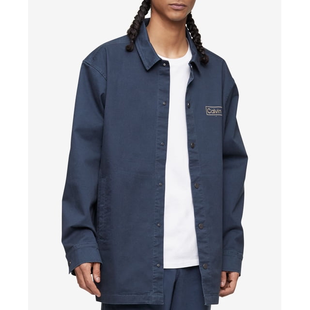 Calvin Klein Chemises à Logo Box Coupe Décontractée pour Hommes, Bleu Marine, Grand