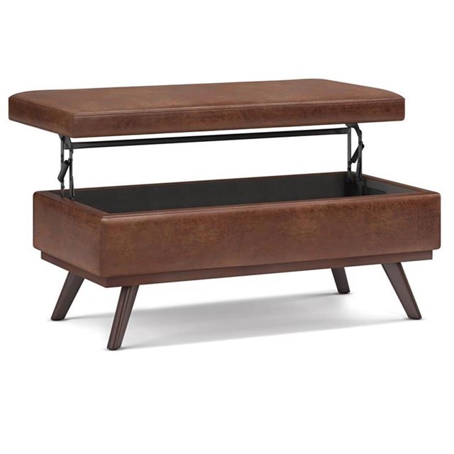 Owen Pouf de Rangement de Table de 42 Po en Similicuir Brun Selle Vieilli