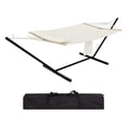 thumbnail image 1 of Support de Hamac Double - Cadre en Acier Robuste pour 2 Personnes, Capacité de 450 Lb, Tissu Résistant aux Intempéries avec Oreiller et Sac de Transport pour Patio, Cour Arrière, Camping (Lot de 1), 1 of 8