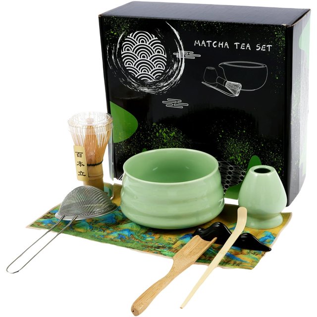 MesaSe 8 Pcs Matcha Whisk Set Complete Matcha Kit with Bamboo Matcha Whisk Ceramic Whisk Holder Elegant Matcha Set Practical Matcha Making Kit for Matcha Lovers and Tea Lovers