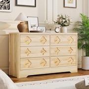 Dresser for Bedroom with 6 Drawers, 47.2'' Wide Chest of Large Decorative Drawer Front with Large Clothes Storage Cabinet, Wood Bedroom Dresser, TV Stand for Nursery, Living Room, Hallway, Oak