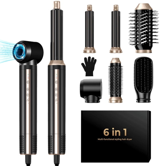 6 in 1 Hair Dryer Brush, 1400W High Speed Auto-Air Hair Wrap Blow Dryer Brush, Hot Air Styler No Heat Damage, Ionic Hot Air Brush, Detachable Hair Dryer, S