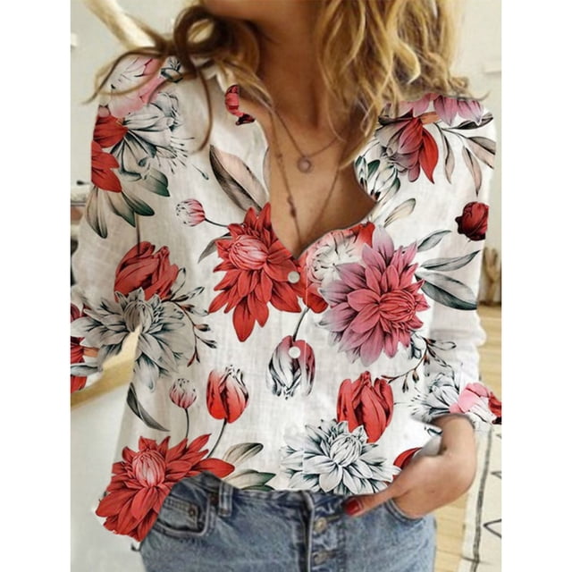 Tralilbee Nouvelle Chemise Élégante pour Navetteuses, Mode Polyvalente, Décontractée, Col à Revers, Manches Longues, Haut, Imprimé Coloré, Chemise au Tempérament
