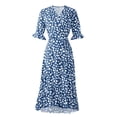 thumbnail image 4 of Robe d'Été pour Femmes 2024 Mode Grande Taille Robe Décontractée à Imprimé Col en V Manches Courtes Robe Ample Rabais de 50 % Liquidation!, 4 of 5