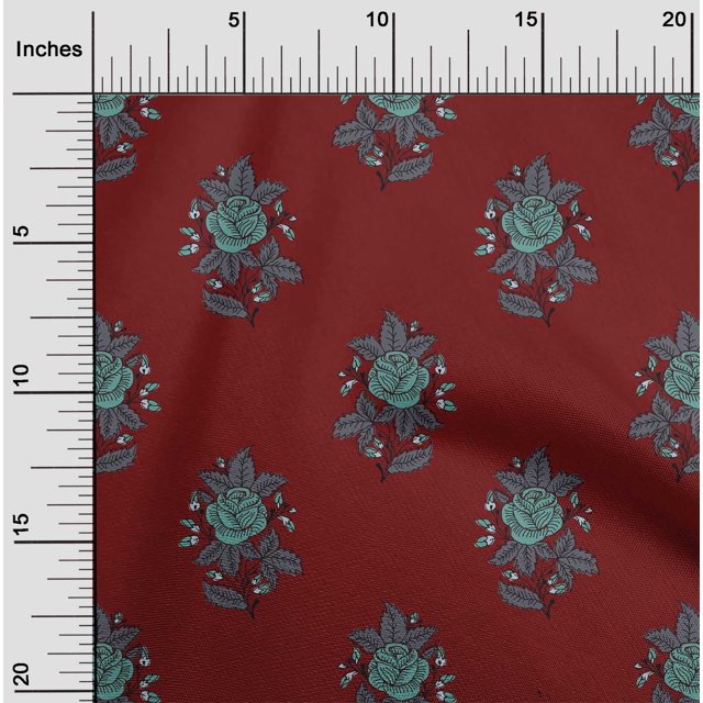 oneOone Viscose Chiffon Fabric Leaves & Floral Block Print Sewing Fabric BTY 42 Inch Wide