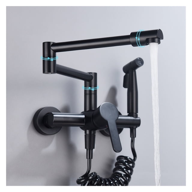 Brass Pot Filler Folding Faucet With Side Sprayer, Kitchen Sink Faucet With Swing Arm And Double Function Joint ,Easy to Install