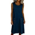thumbnail image 2 of pstuiky Dresses for Women, Women's Linen Short Sleeve Dress with Pockets Casual Button Down Shift Dress for Spring Summer Loose Fit Midi Dress for Women, 2 of 8