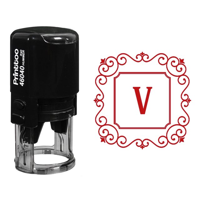 Printtoo V Alphabet Monogramme Initiale Carré Tourbillon Frontière R-40 Bureau Stationnaire Auto Encrage Tampon en Caoutchouc