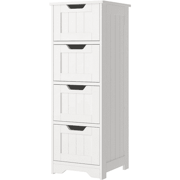 Homfa Modern Bathroom Floor Cabinet with 4 Drawers, Free Standing Medicine Cabinet Storage Organizer Unit for Living Room Bedroom, White
