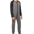thumbnail image 1 of Men Assorted Color One-piece Pajama, Long Sleeve Round Collar Button Open Front Nightdress, Black/ Grey/ Blue, 1 of 6