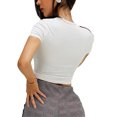 thumbnail image 3 of FOCUSNORM Women Short Sleeve Knit Blouse Solid Color V-neck Slim Short Top, 3 of 8