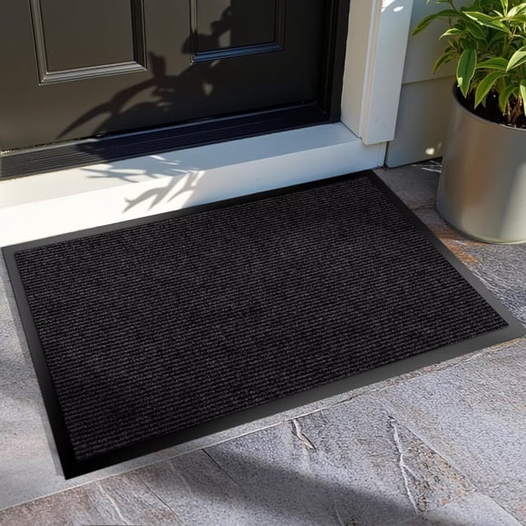 KOLOKO Outdoor Mat Non Slip Doormat 3'x8' Front Door Mat Outside Welcome Mat Dirt Trapper Commercial Indoor Floor Mat Rubber Backed Thicken Entryway Rug Low Profile Black