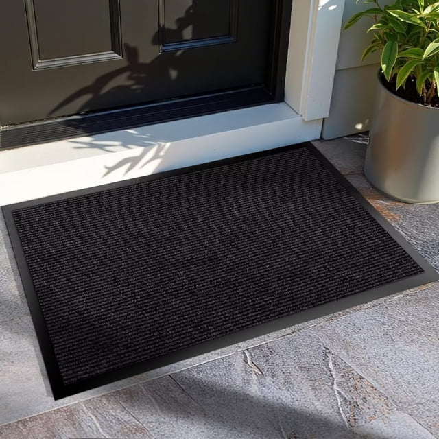 KOLOKO Outdoor Mat Non Slip Doormat 4'x5' Front Door Mat Outside Welcome Mat Dirt Trapper Commercial Indoor Floor Mat Rubber Backed Thicken Entryway Rug Low Profile Black