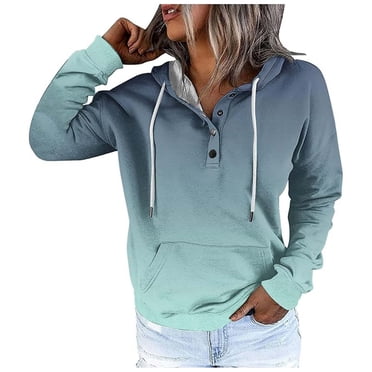 HNMKIU Women's Zip up Hoodie Women's Autumn And Winter Fashionable Street Style Gradually Changing Color Button Collar Pocket Drawstring Casual Sports Hoodie (1)