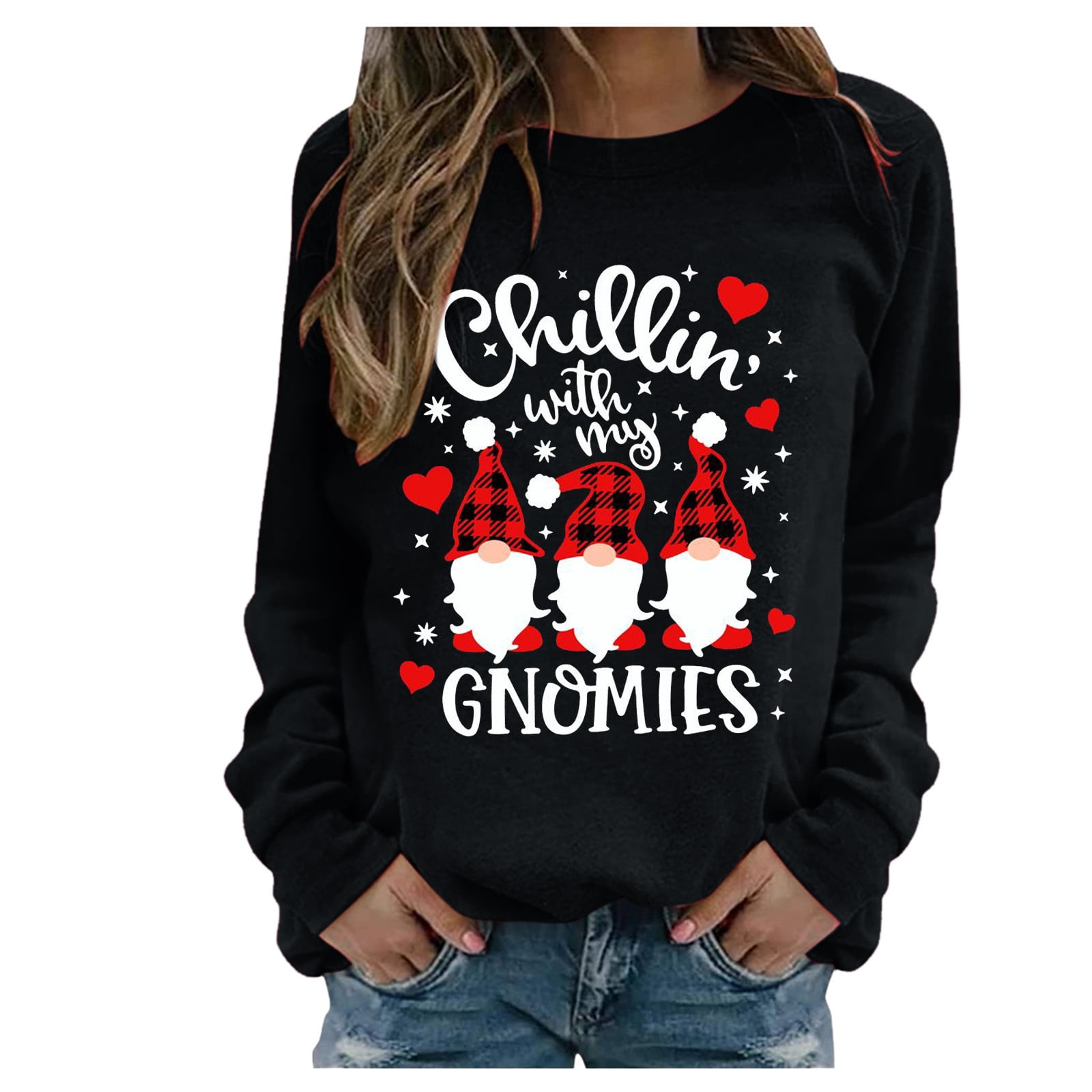 RKSTN Chandail pour Femmes Décontracté à Manches Longues Blouse à Imprimé de la Saint-Valentin Hauts Chandail Col Rond Coupe Ample Chandail