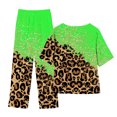 thumbnail image 3 of Mikilon Ensemble Élégant pour Femmes 2 Pcs Coton & Lin Imprimé Manches 5/10 Col Rond + Pantalon Décontracté Ensemble Chic & Confortable Manches Courtes Col Rond Blouse/chemise Vert-B L, 3 of 3