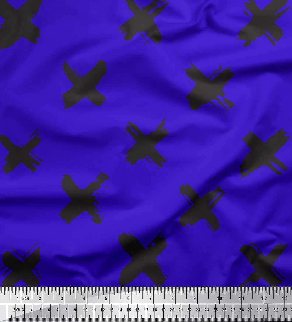Soimoi Blue Poly Georgette Fabric Brush Stroke Abstract Print Fabric by Yard 42 Inch Wide