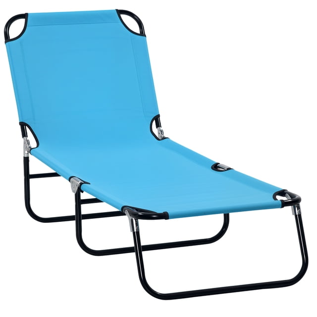 Outsunny Folding Lounge Chair, 5 Position Sun Tanning Chair, Sky Blue