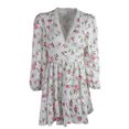 thumbnail image 3 of xiaxaixu Robes Mini pour Femmes, Robe d'Été à Imprimé Floral à Manches Longues, Décolleté en V Profond, Taille Haute, Ligne A, 3 of 5