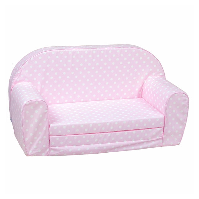 Delsit Canapé pour Tout-Petit 2 en 1, Sofa en Mousse pour Enfant à Ouverture Rabattable, Pois Roses
