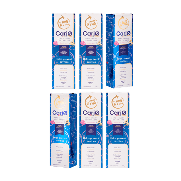 X-Pur Cario Plus Junior Xylitol Tooth Paste - 6 Pack Bubble Gum Flavor - Kids and Toddler Toothpaste