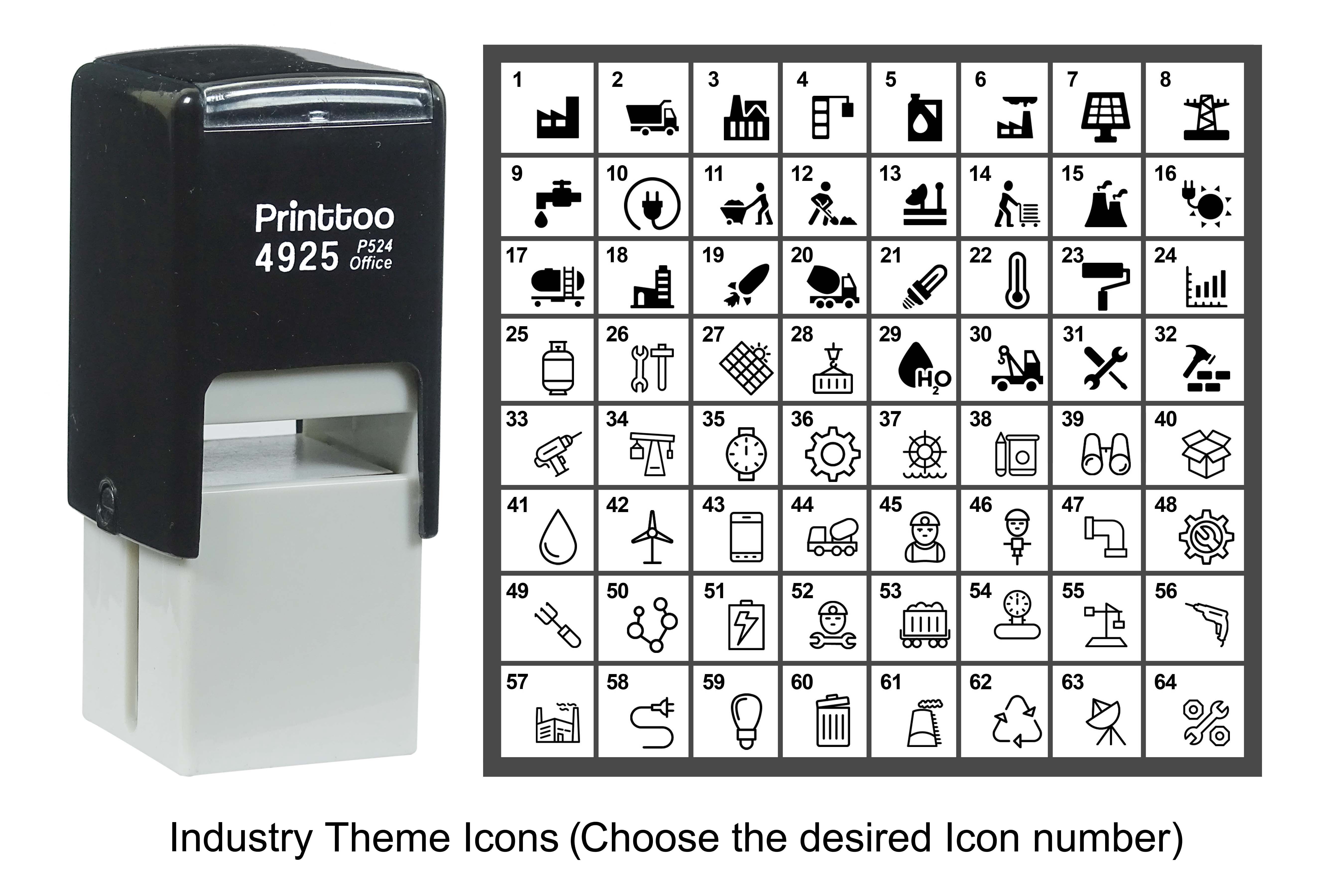 Printtoo Personalized Industry Theme Icons Rubber Stamp Self Inking Stamper 24 mm-Black
