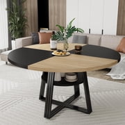 QinaQin Round Dining Table for 4-6 People, 47.2-Inch Farmhouse-Style Kitchen Table with Storage Space for Kitchens, Dining Rooms, Living Rooms, Meeting Rooms, and Apartments