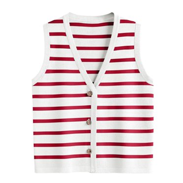 Gilet Cardigan Sans Manches à Rayures pour Femme à Boutons - Camisole Courte pour le Travail/décontracté