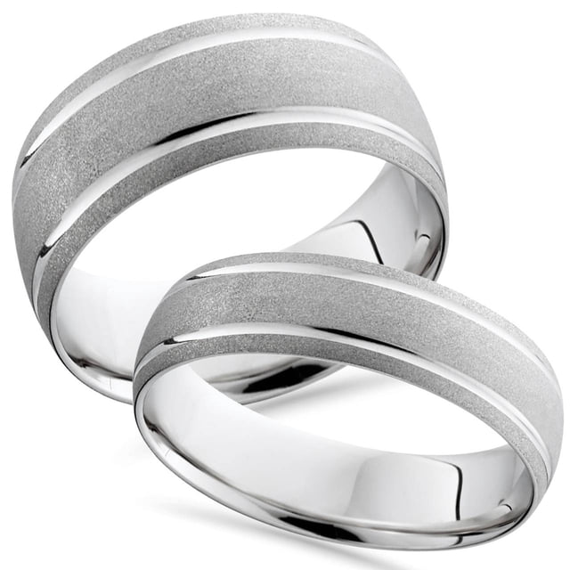 14K White Gold Matching His Hers Brushed Comfort Fit Wedding Band