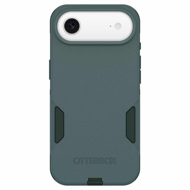 OtterBox Commuter MagSafe Case w/Camera Control Sagebrush (Green) for iPhone Air shown from the back with a slim, dual-layer design featuring a matte sagebrush green outer shell and black textured side grips. It has a precise camera cutout with raised bumpers, built-in MagSafe magnets for secure attachment to chargers and accessories, port covers to block dust, and an embossed OtterBox logo near the bottom. Designed for rugged daily use with military-grade drop protection and compatibility with OtterBox screen protectors.