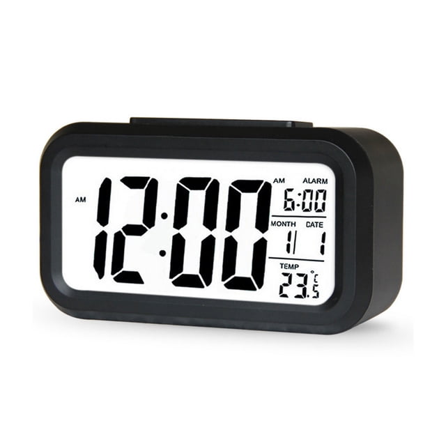 Maoww Table Alarm Clock Digital Display Bedroom Temperature Sensor Thermometer Backlight Calendar Portable Snooze Clocks Household Black