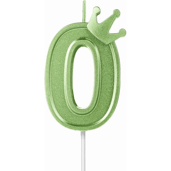 3inch Birthday Number Candle, 3D Candle Cake Topper with Crown Cake Numeral Candles Number Candles for Birthday Anniversary Parties (Green, 0)