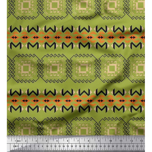 Soimoi polyester Crepe Fabric Geometric African Print Sewing Fabric Yard 42 Inch Wide