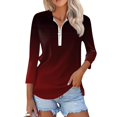 thumbnail image 2 of T-shirts pour Femmes Mode Féminine T-Shirt Imprimé Manches 3/4 Blouse Col Rabattu Décontracté, 2 of 8