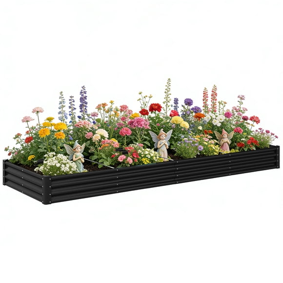 Outsunny 12x4x1ft Galvanized Raised Garden Bed, Open Bottom, Black
