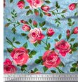thumbnail image 1 of Soimoi Satin Silk Fabric Leaves & Rose Flower Printed Fabric 1 Yard 42 Inch Wide, 1 of 3