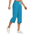 thumbnail image 1 of Jsaierl Capris en Coton et Lin pour Femmes avec Taille Élastique à Cordon, Uni, 1 of 6