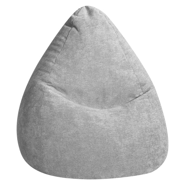 Gouchee Home Alfa Grey Bean Bag Chair upholstered in soft 100% polyester velour fabric with high-density virgin polystyrene bead filling, measuring 27" diameter by 43" height, lightweight and portable seating ideal for kids' rooms, dorms, or living rooms, also suitable as casual lounge seating.