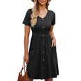 thumbnail image 4 of EQWLJWE Robe pour Femmes Liquidation Mode pour Femmes Décontractée à Manches Courtes Unie à Col en V avec Poche Robe Ample pour Dames Robes pour Femmes Grande Taille, 4 of 9