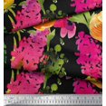 thumbnail image 2 of Soimoi Black polyester Crepe Fabric Leaves & Floral Decor Fabric Printed BTY 42 Inch Wide, 2 of 3